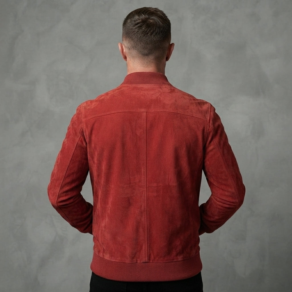Men's Red Suede Retro Leather Jacket - Leather Outlet