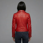 Women's Bright Red Leather Biker Jacket