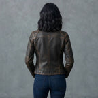 Women's Dark Brown Distressed Leather Jacket