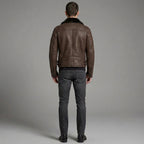 Men's Brown Sheepskin Cafe Racer Leather Jacket - Leather Outlet