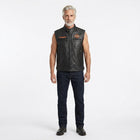 Men’s Black Genuine Leather Motorcycle Vest – Harley davidson-Biker Club Cut