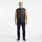 Men’s Black Genuine Leather Motorcycle Vest – Harley davidson-Biker Club Cut
