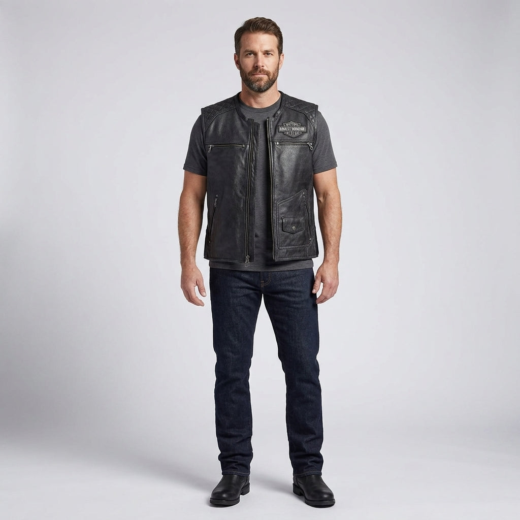 Men’s Passing Link Genuine Leather Vest – Harley-Style Biker Club Cut
