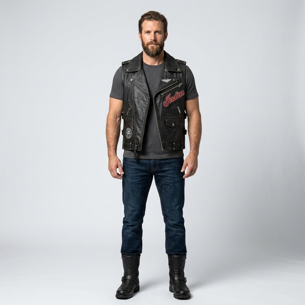 Indian Motorcycle Genuine Leather Vest – Classic Rider Edition