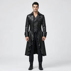 Men’s Black Steampunk Gothic Leather Tailcoat – Victorian Long Coat