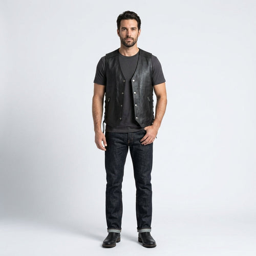 105th Anniversary Leather Motorcycle Vest – Laced Side Classic Edition