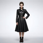 Women’s Black Gothic Victorian Leather Trench Coat – Elegant Long Statement Coat