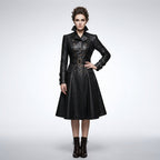 Women’s Black Gothic Victorian Leather Trench Coat – Elegant Long Statement Coat