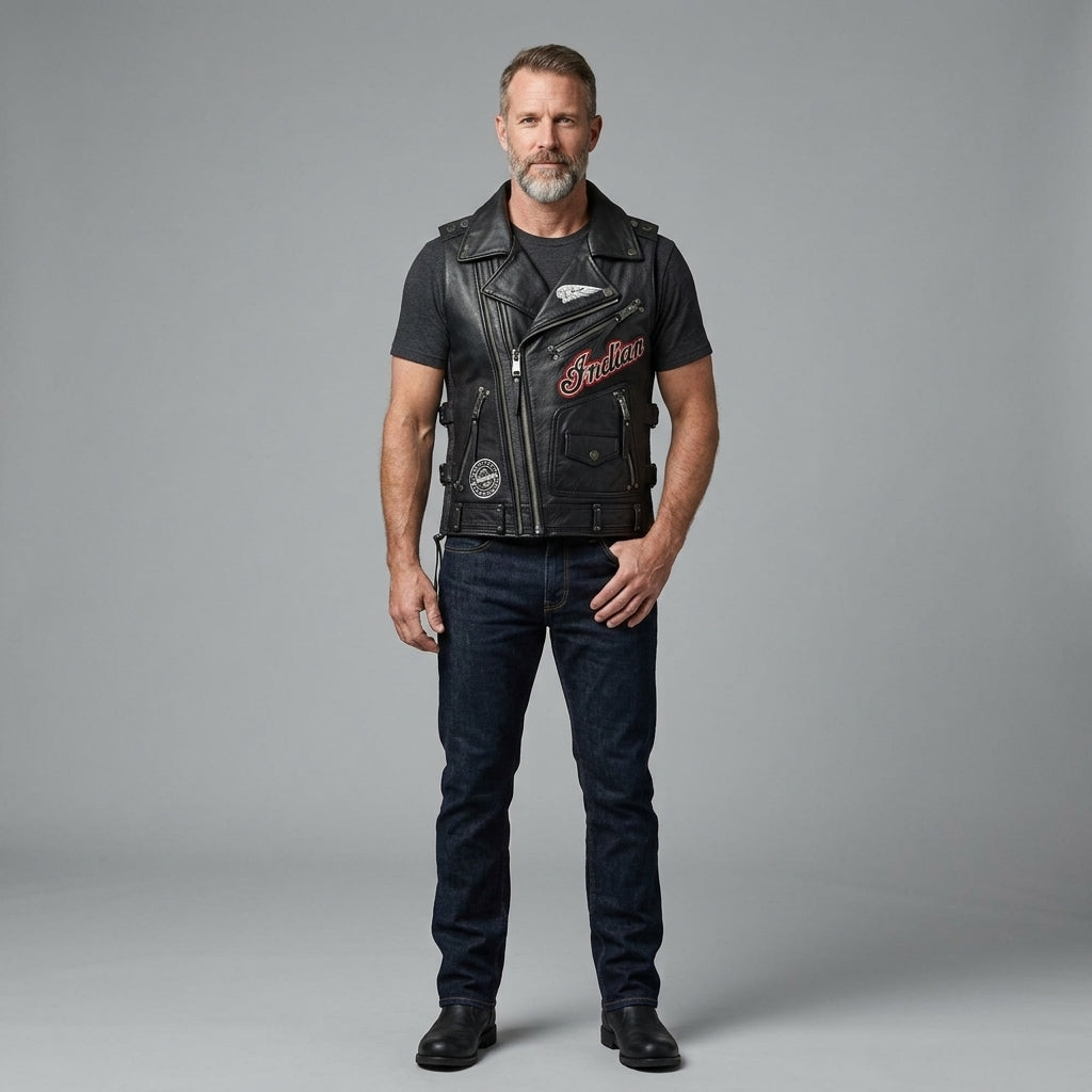 Men’s Western Leather Biker Vest – Heritage Motorcycle Style