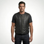 TXR Shooter Men’s Leather Motorcycle Vest – Classic Biker Edition