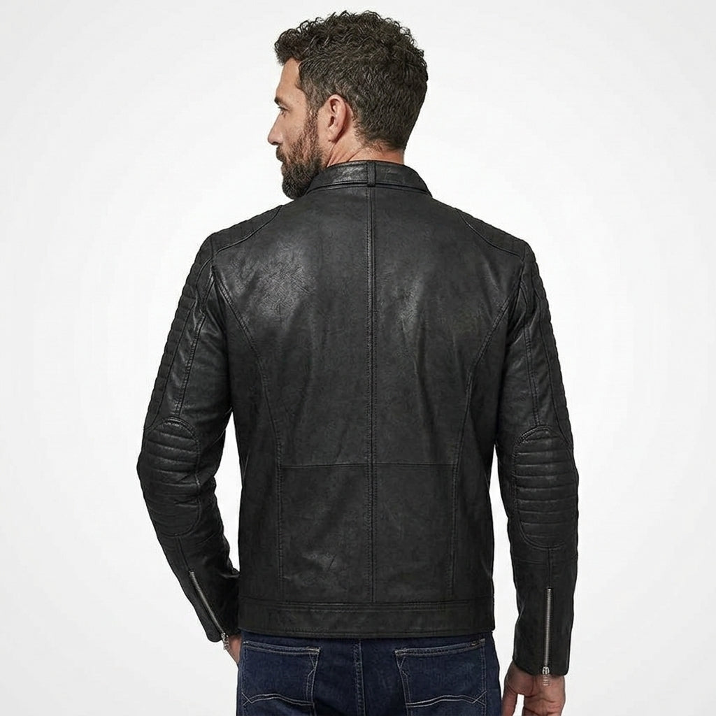 Men’s Classic Black Leather Jacket – Timeless Casual Biker Coat