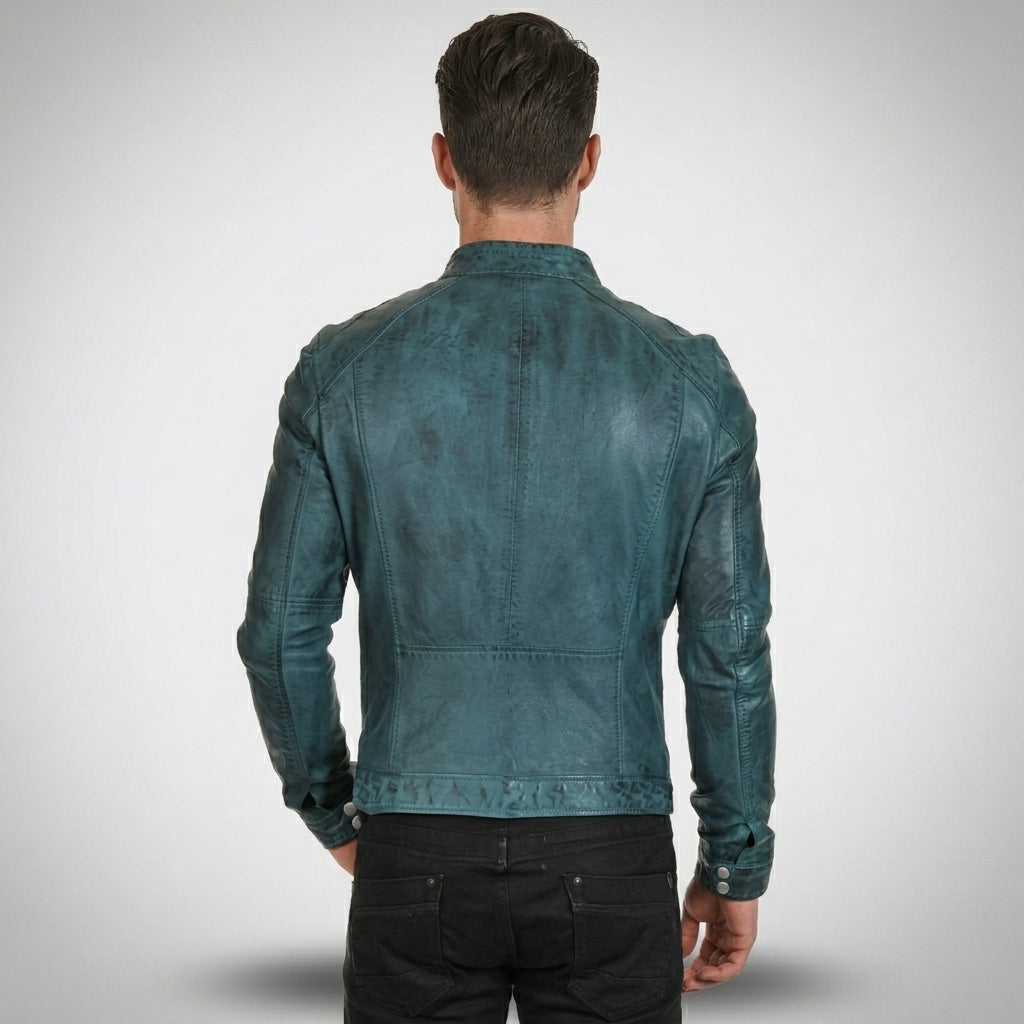 Men’s Distressed Cafe Racer Leather Jacket – Vintage Biker Motorcycle Jacket