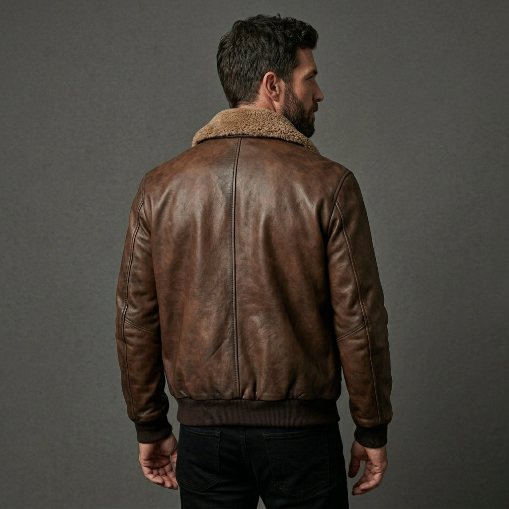 Men’s Chocolate Brown G-1 Leather Bomber Jacket – Classic Flight Aviator Coat