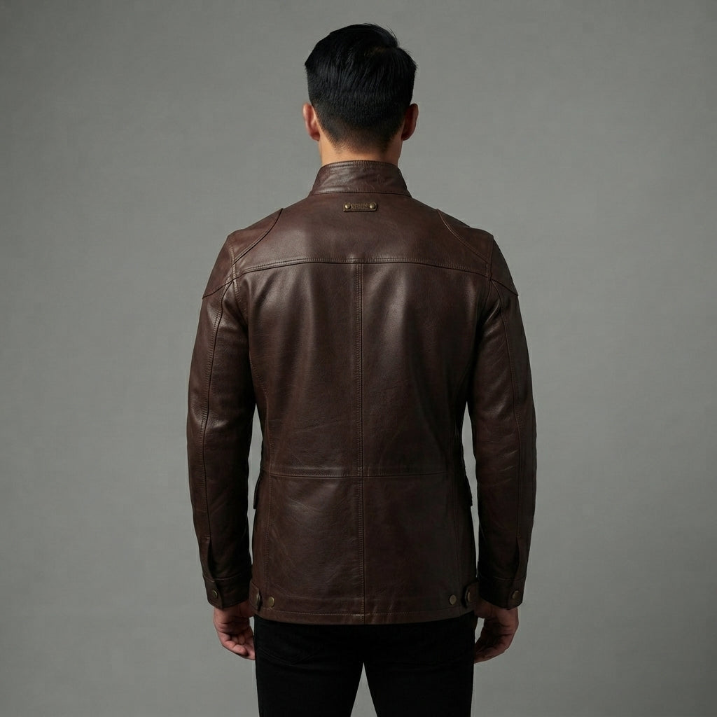 Men's Black Handmade Leather Jacket - Leather Outlet