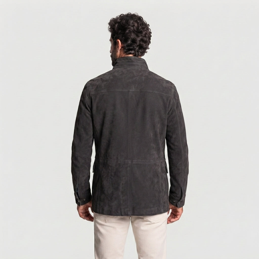 Men's Charcoal Suede Field Jacket - Leather Outlet