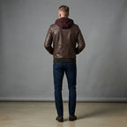 Men's Dark Brown Hooded Leather Bomber Jacket - Leather Outlet