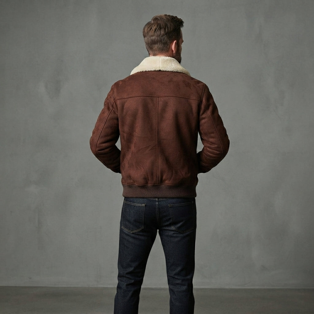 Men's Suede Genuine Leather Bomber Jacket - Leather Outlet