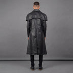 Men's Black Leather Duster Coat Long - Leather Outlet