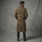 Men's Army Brown Leather Duster Coat - Leather Outlet