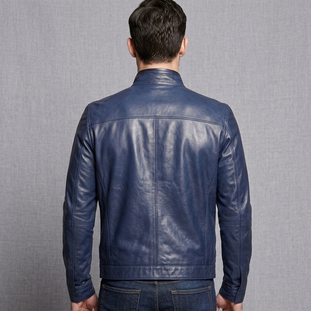 Men's Navy Blue Leather Jacket - Leather Outlet