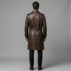 Men's Chocolate Brown Leather Trench Coat - Leather Outlet