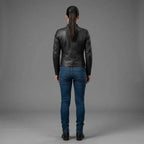 Women's Black Stand Collar Leather Jacket
