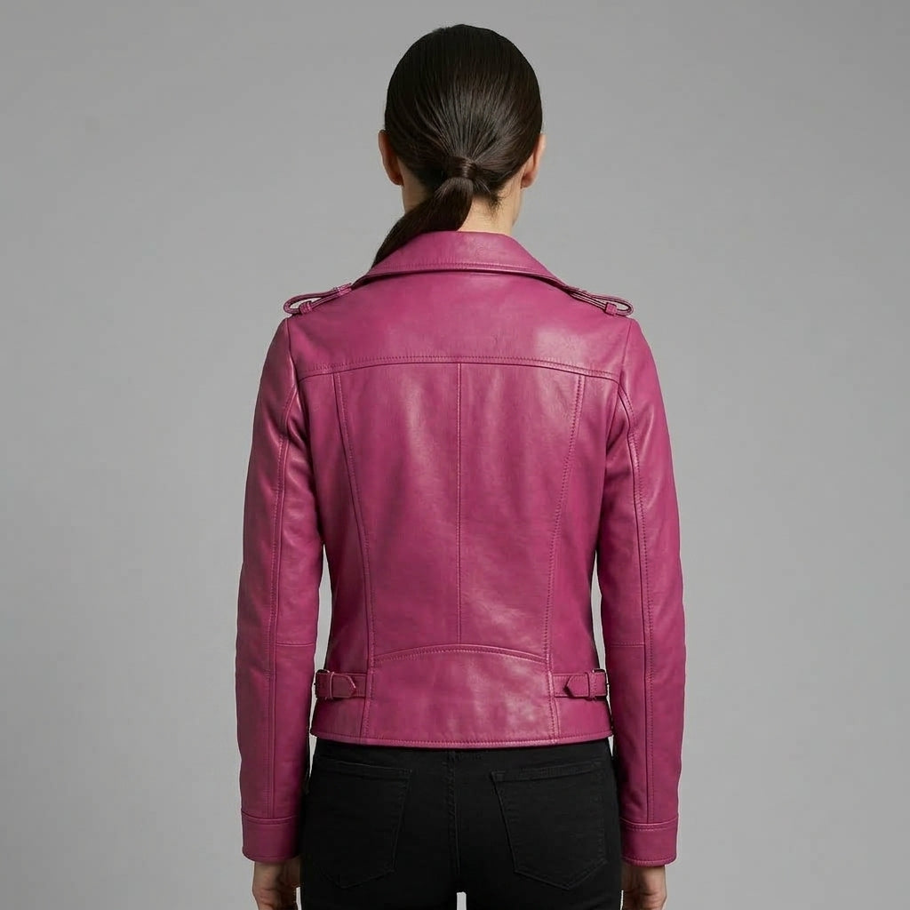 Women's Fuchsia Pink Leather Biker Jacket