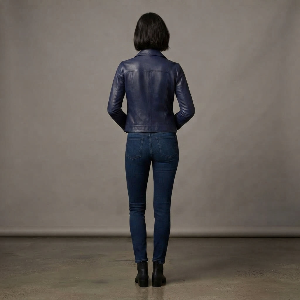 Women's Midnight Blue Cropped Leather Jacket