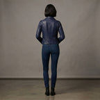Women's Midnight Blue Cropped Leather Jacket