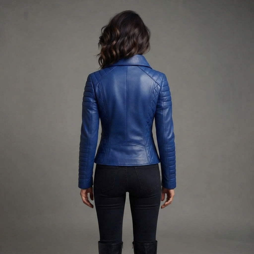 Women's Cobalt Blue Leather Biker Jacket