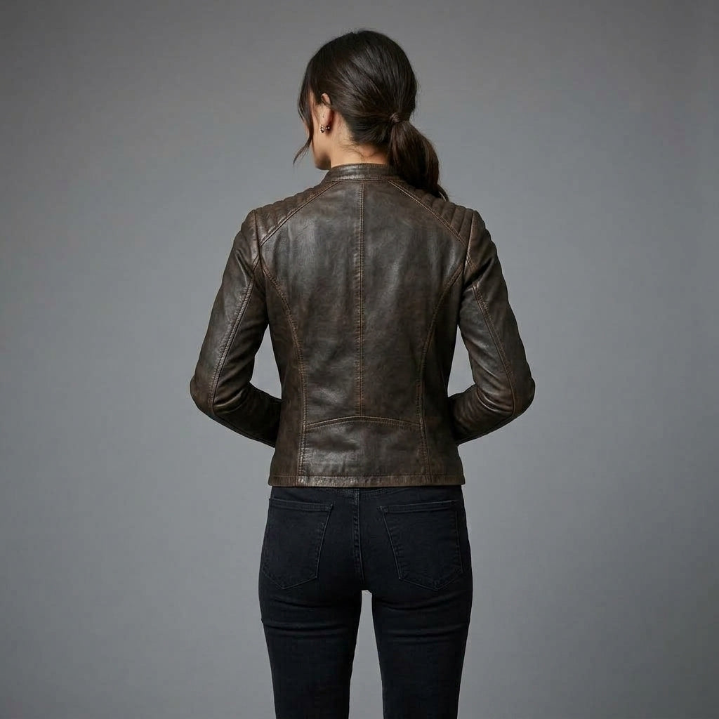 Women's Dark Brown Vintage Racer Leather Jacket