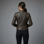 Women's Dark Brown Vintage Racer Leather Jacket
