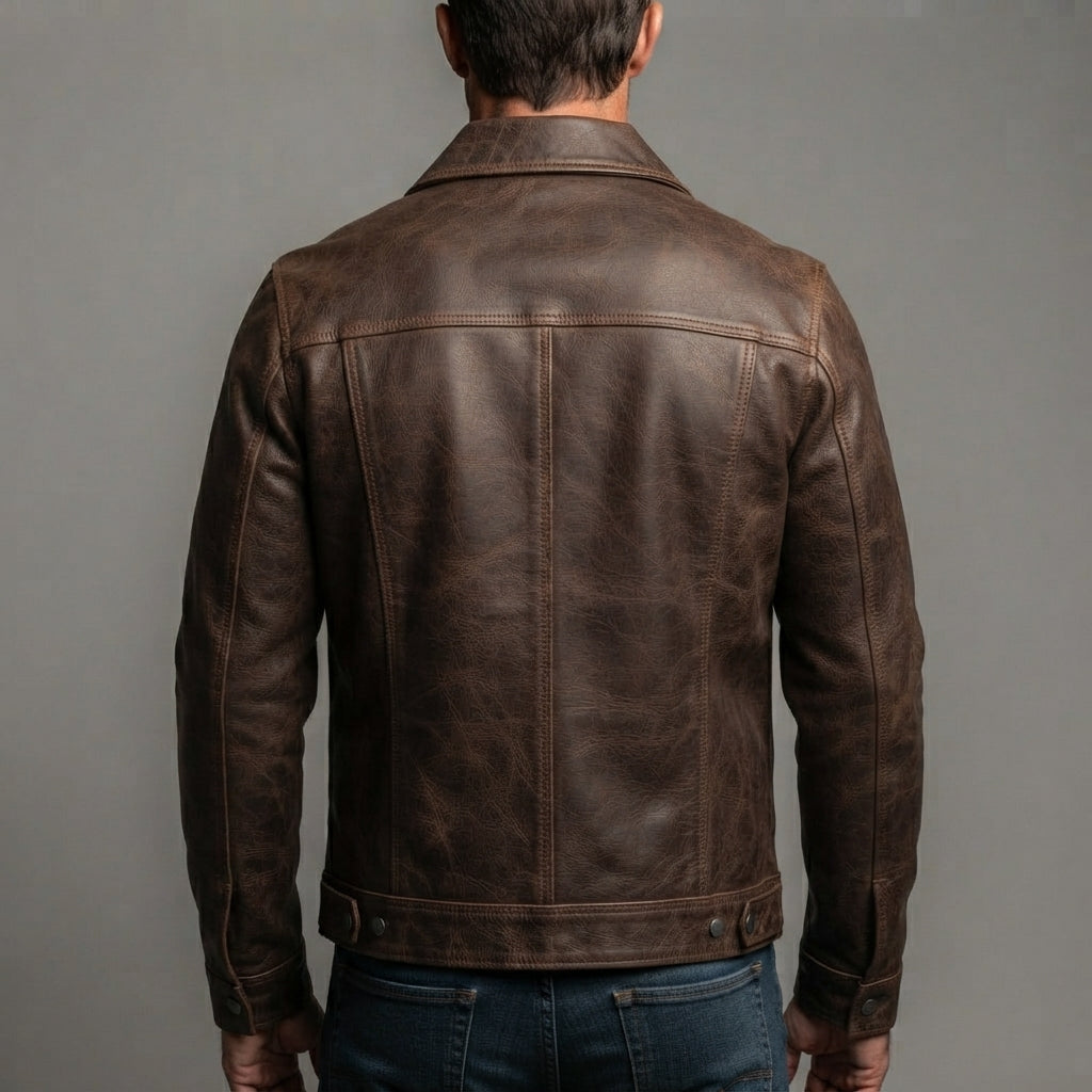 Men's Dark Brown Leather Field Jacket - Leather Outlet