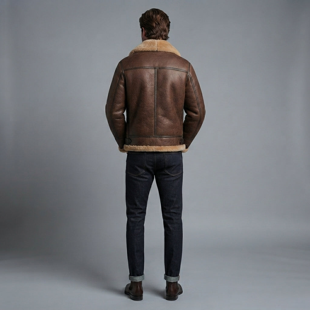 Men's B3 Brown Shearling Leather Jacket - Leather Outlet