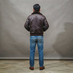 Men's Purple Brown Leather Military Jacket - Leather Outlet