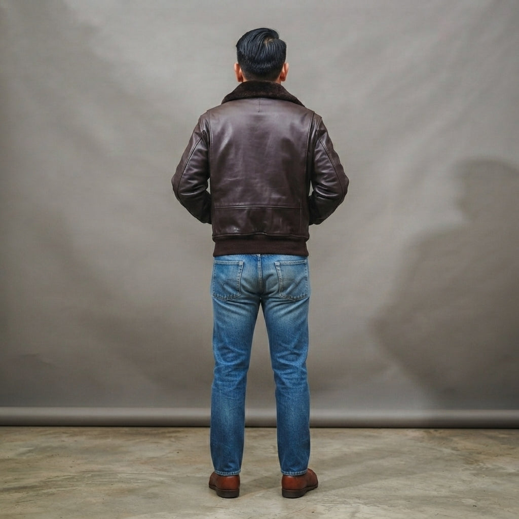 Men's Purple Brown Leather Military Jacket - Leather Outlet