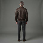 Men's Chocolate Brown Leather Military Jacket - Leather Outlet