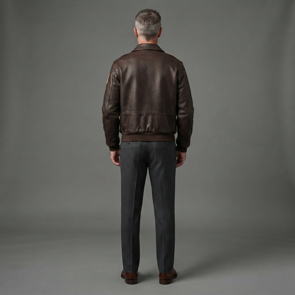Men's Chocolate Brown Leather Military Jacket - Leather Outlet