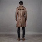 Men's Brown Leather Duster Coat - Leather Outlet