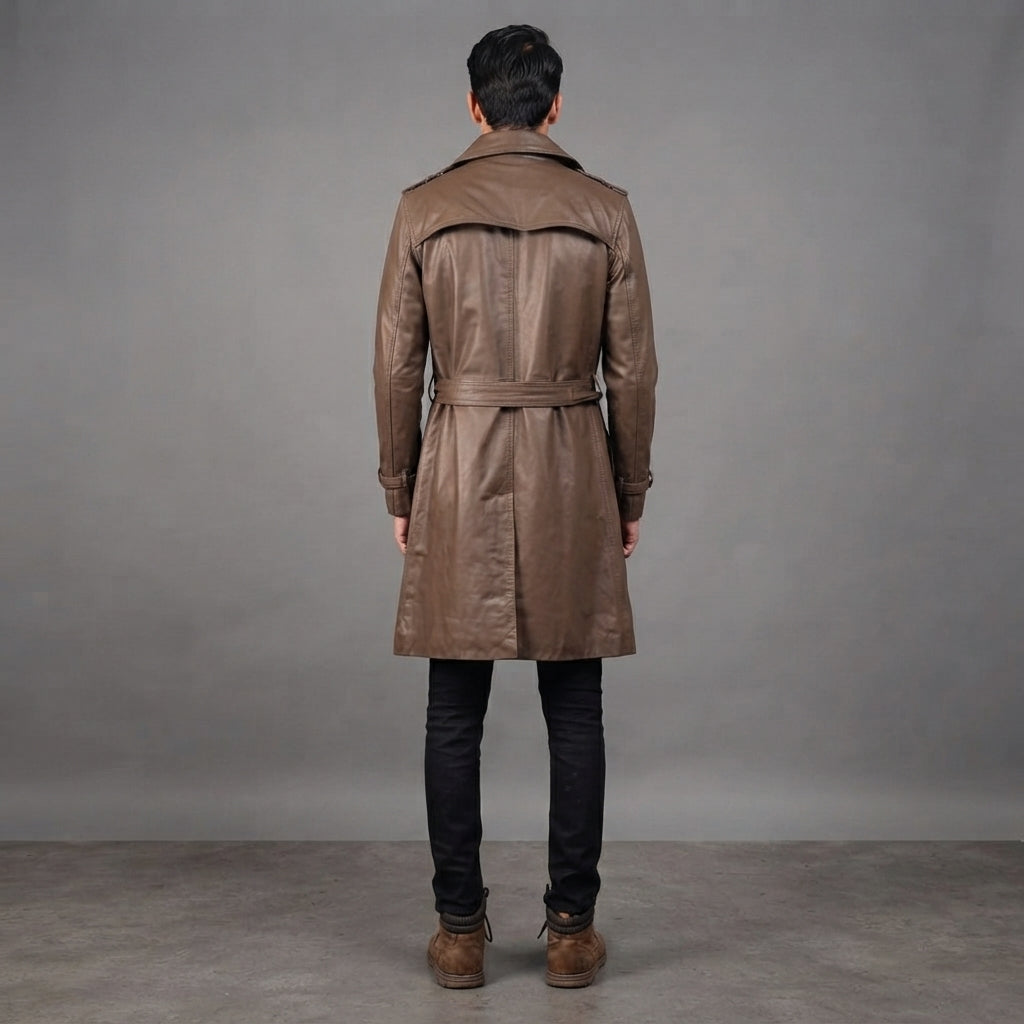 Men's Brown Leather Duster Coat - Leather Outlet