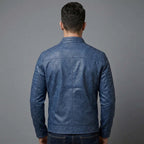 Men's Blue Cafe Racer Leather Jacket - Leather Outlet