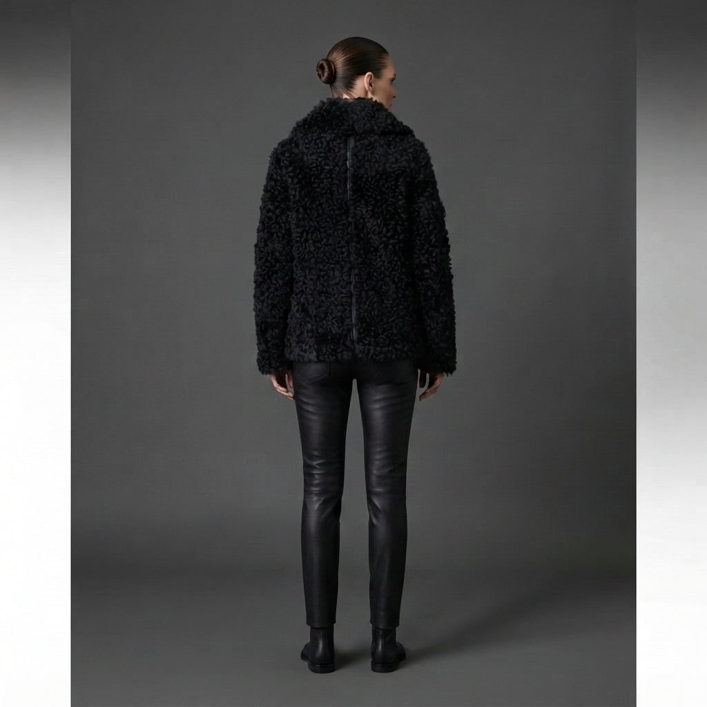Women's Black Shearling Biker Jacket