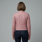 Women's Pink Cafe Racer Leather Jacket
