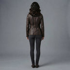 Women's Dark Brown Rub-off Belted Leather Jacket