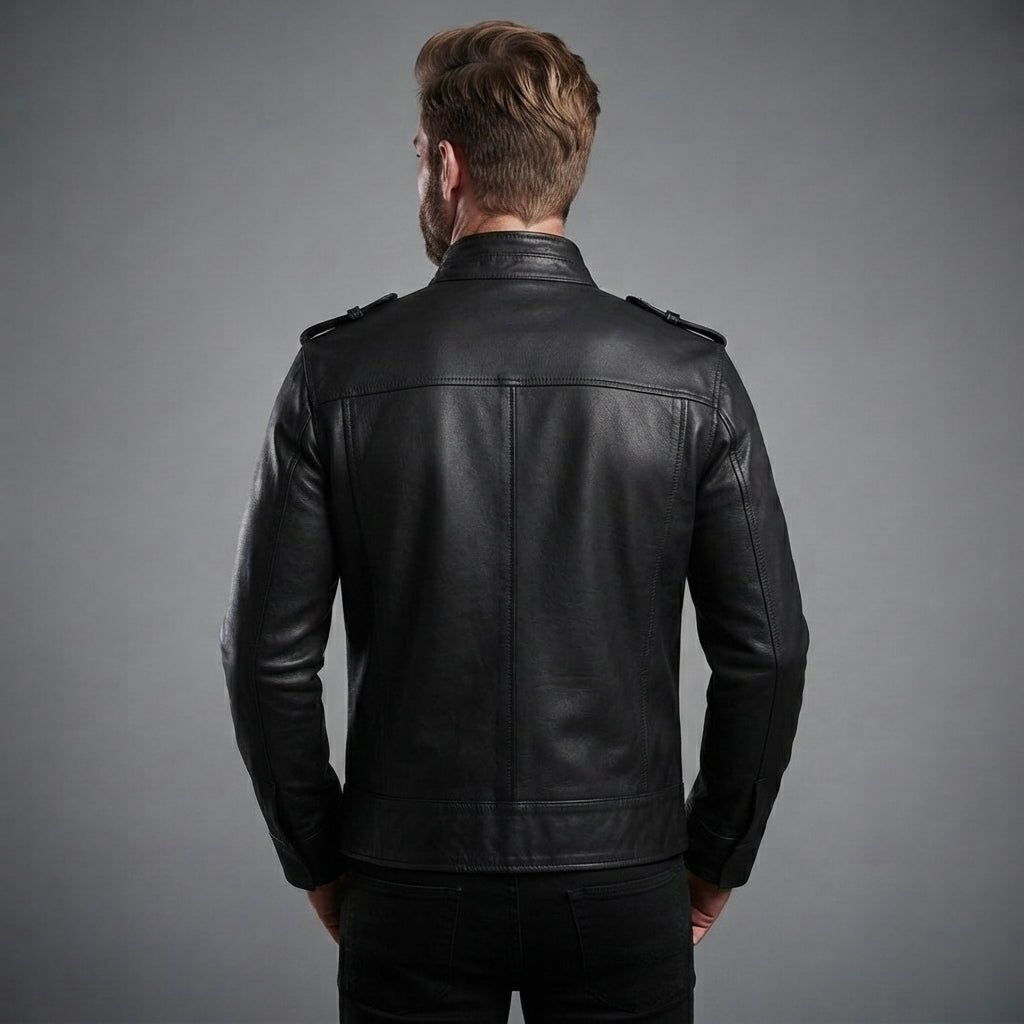 Men's Cafe Racer Leather Jacket - Leather Outlet