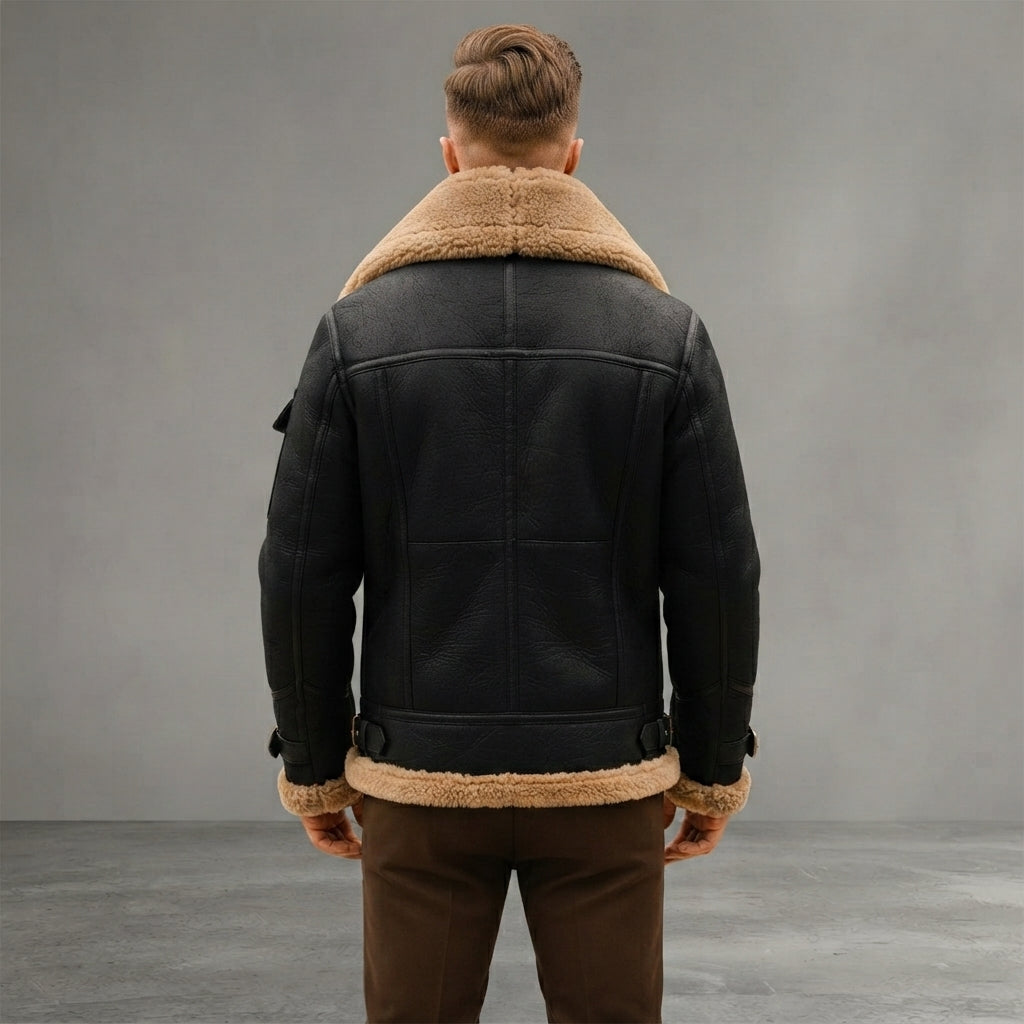 Men's Shearling Fur Leather Jacket - Leather Outlet