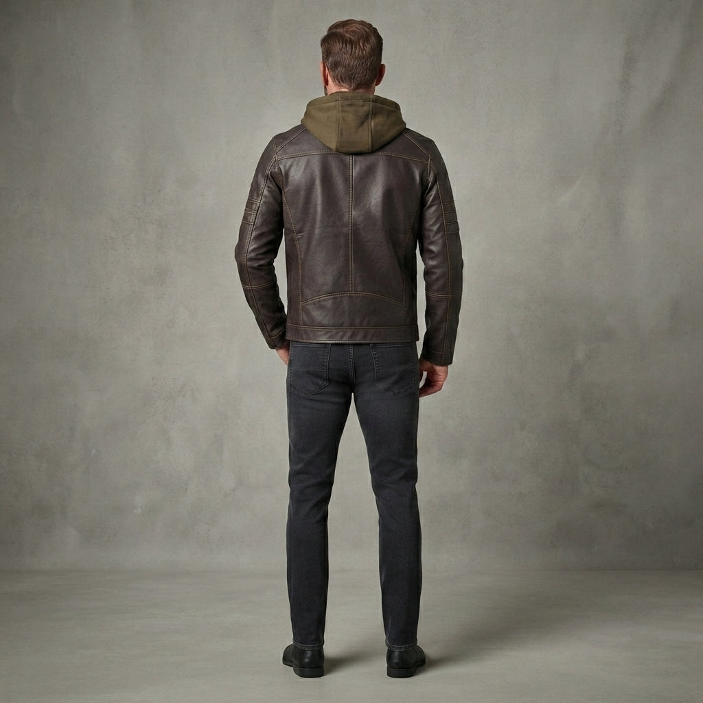Men's Genuine Leather Hooded Jacket - Leather Outlet