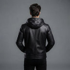 Men's Hooded Black Leather Jacket - Leather Outlet
