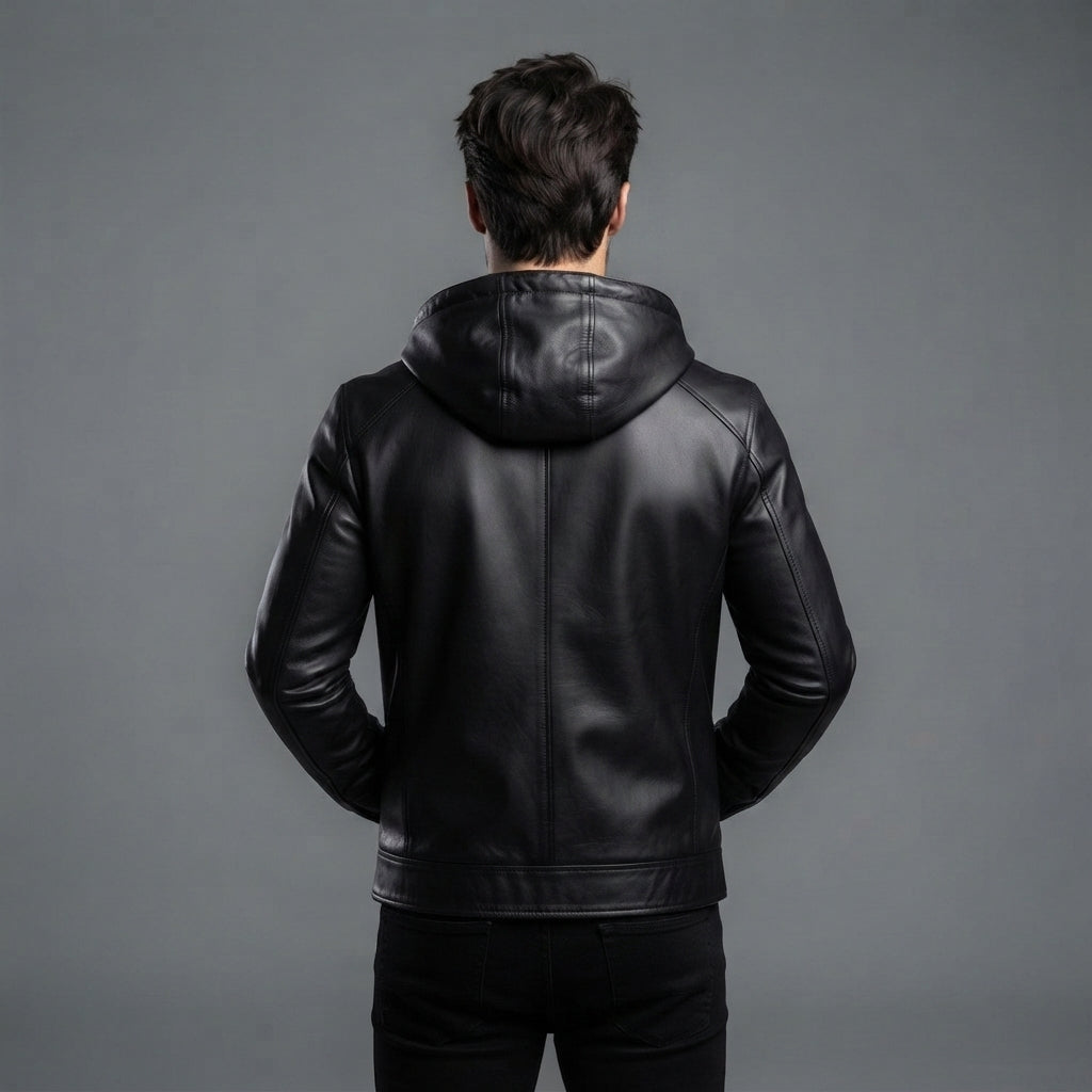 Men's Tan Brown Leather Hooded Jacket - Leather Outlet