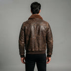 Men's Military Brown Leather Bomber Jacket - Leather Outlet